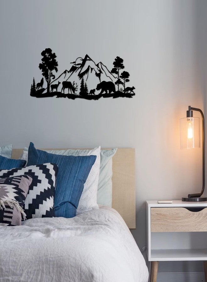 ESTART Mountain Forest Metal Wall Decor Deer Bear Metal Wall Art Woodland Rustic Animal Hunting Decor for Living Room Bedroom Bathroom Cabin Wall Decoration, 15.7 x 5.7 Inch - Image 2